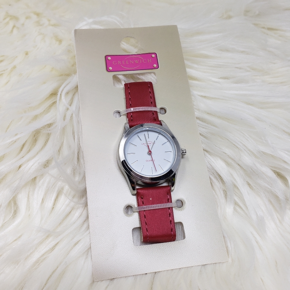 Greenwich Cherry Red Band Silver Watch